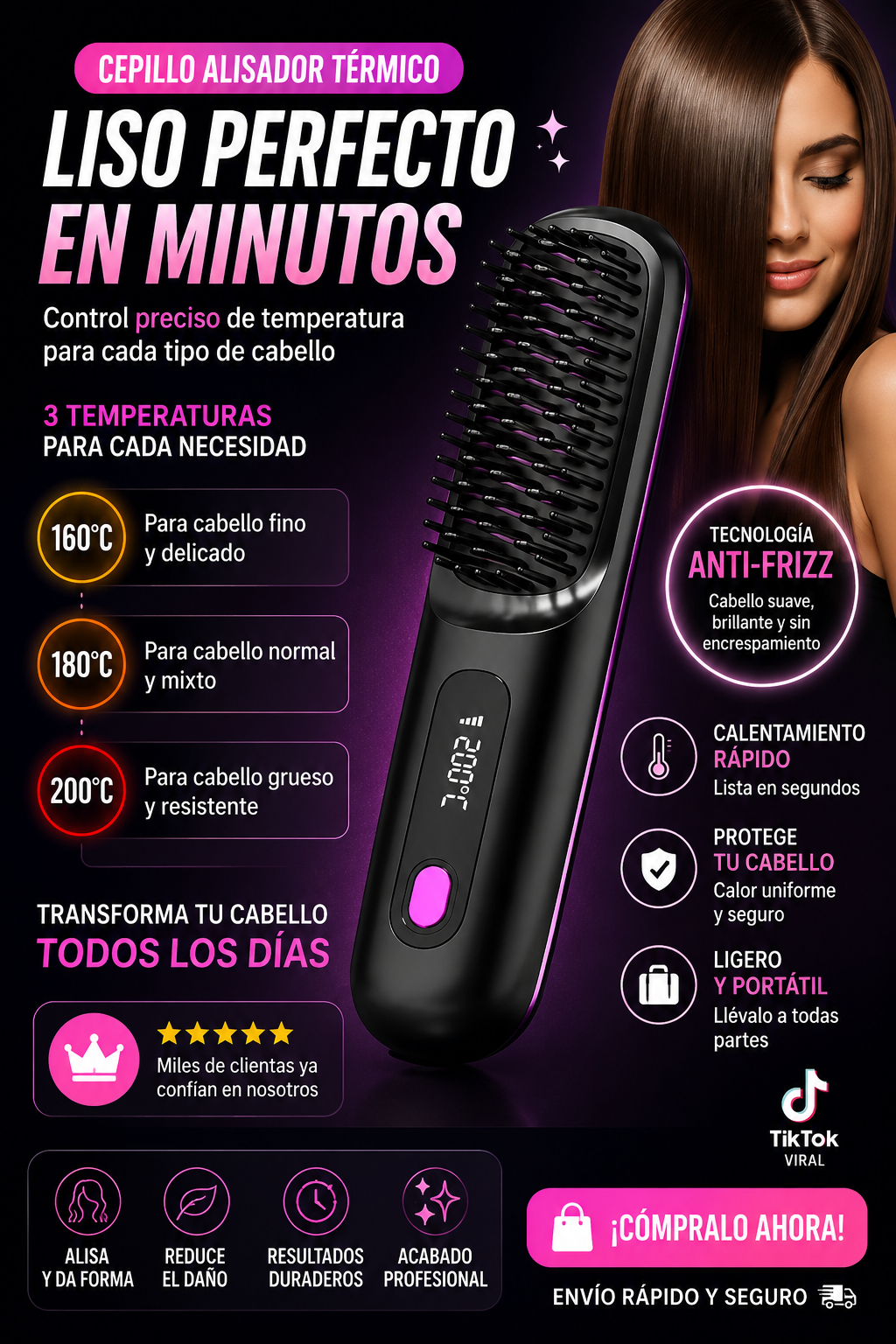 Cepillo alisador inalámbrico ideal para viajes