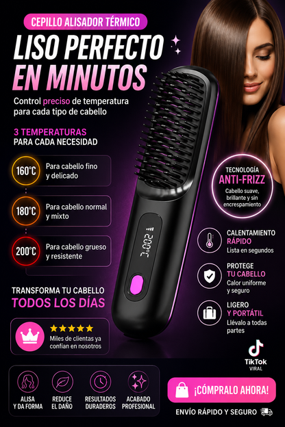 Cepillo alisador inalámbrico ideal para viajes